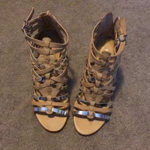 Beige and silver heels